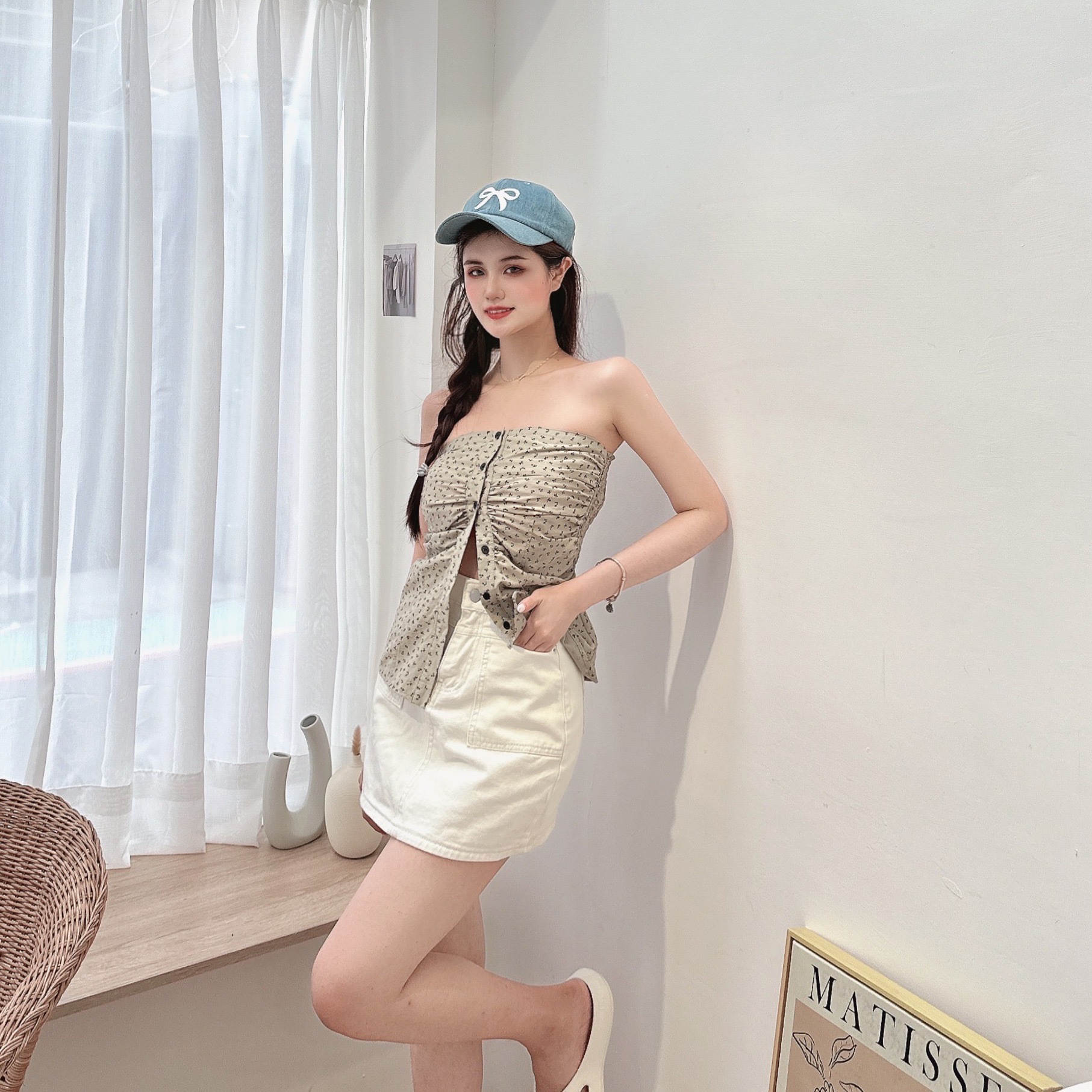 碎花排扣平口上衣/二色