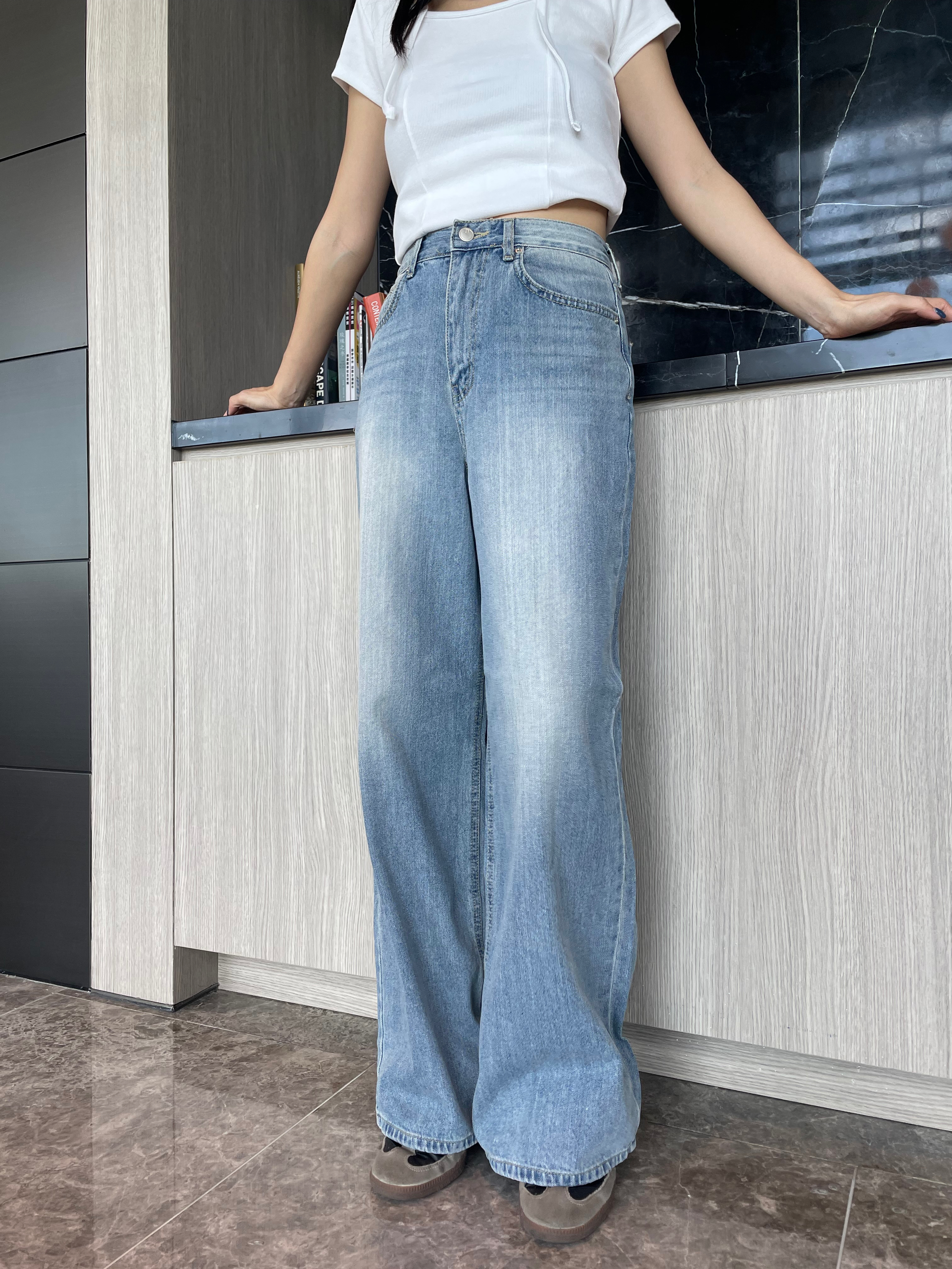 (訂購)洗水直身小闊腳牛仔褲 P7201(S/M)