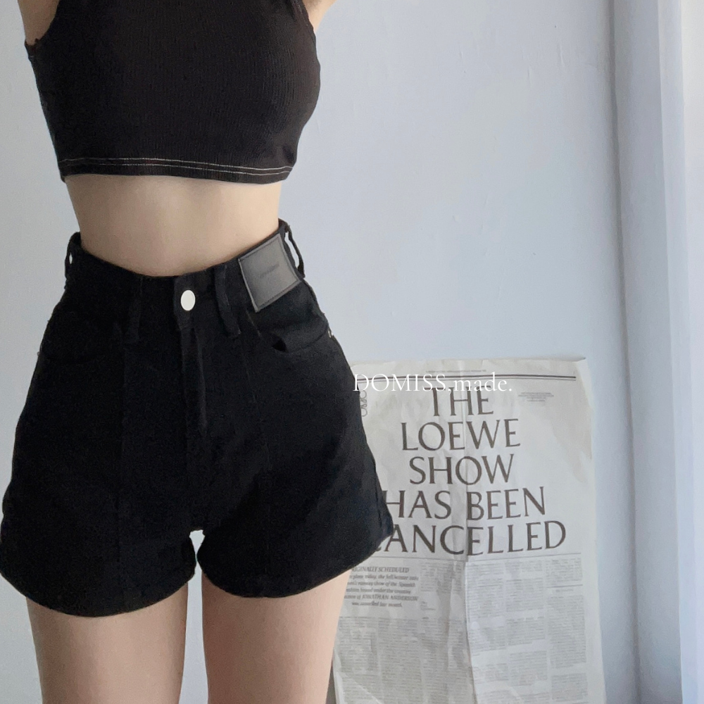 【DOMISS推薦】顯瘦百搭-霧面皮標高腰短褲-2色 短褲 牛仔短褲 (現+預)