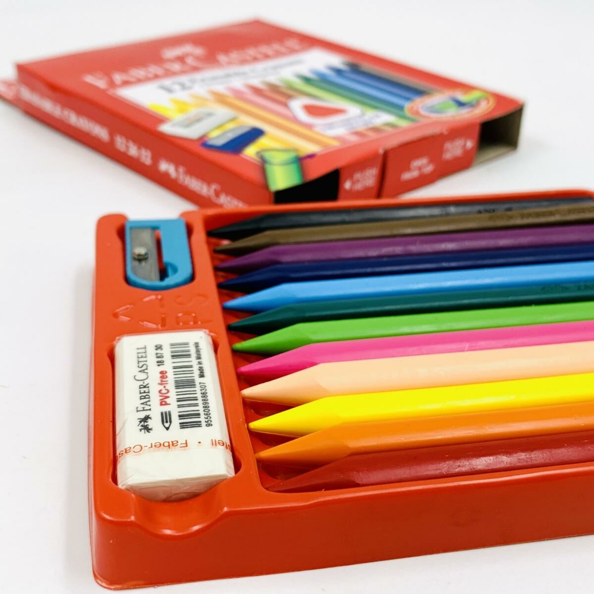 輝栢嘉 - 德國FABER 可擦三角蠟筆+擦膠+筆刨, 12色盒裝#122612《香港行貨》