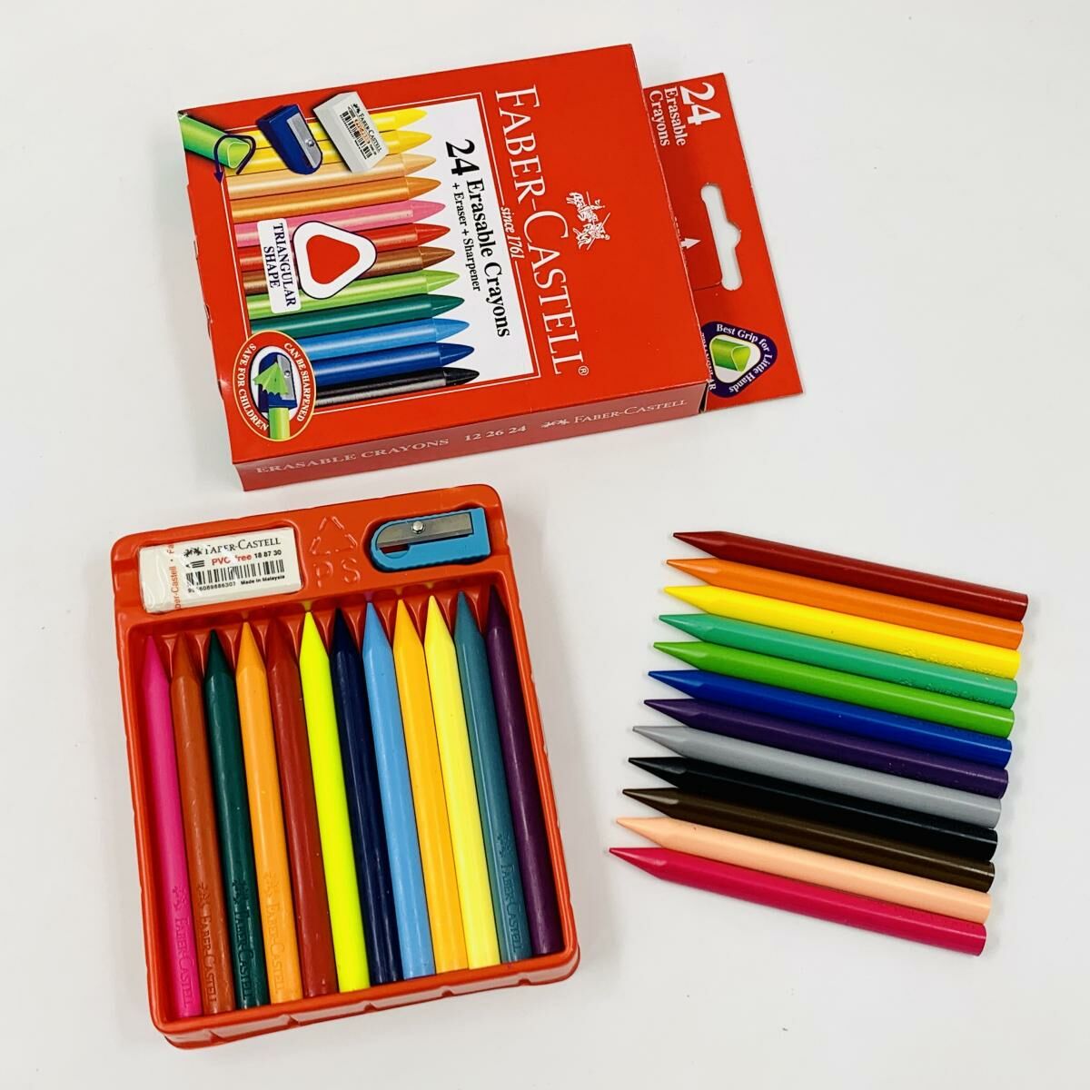 輝栢嘉 - 德國FABER 可擦三角蠟筆+擦膠+筆刨, 24色盒裝#122624《香港行貨》