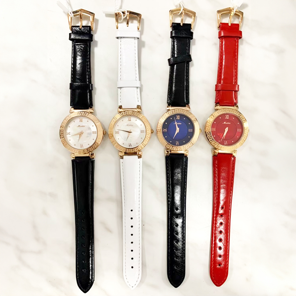 【Mebin 美賓】壓紋金框錶圈 羅馬數字時標 質感皮革腕錶