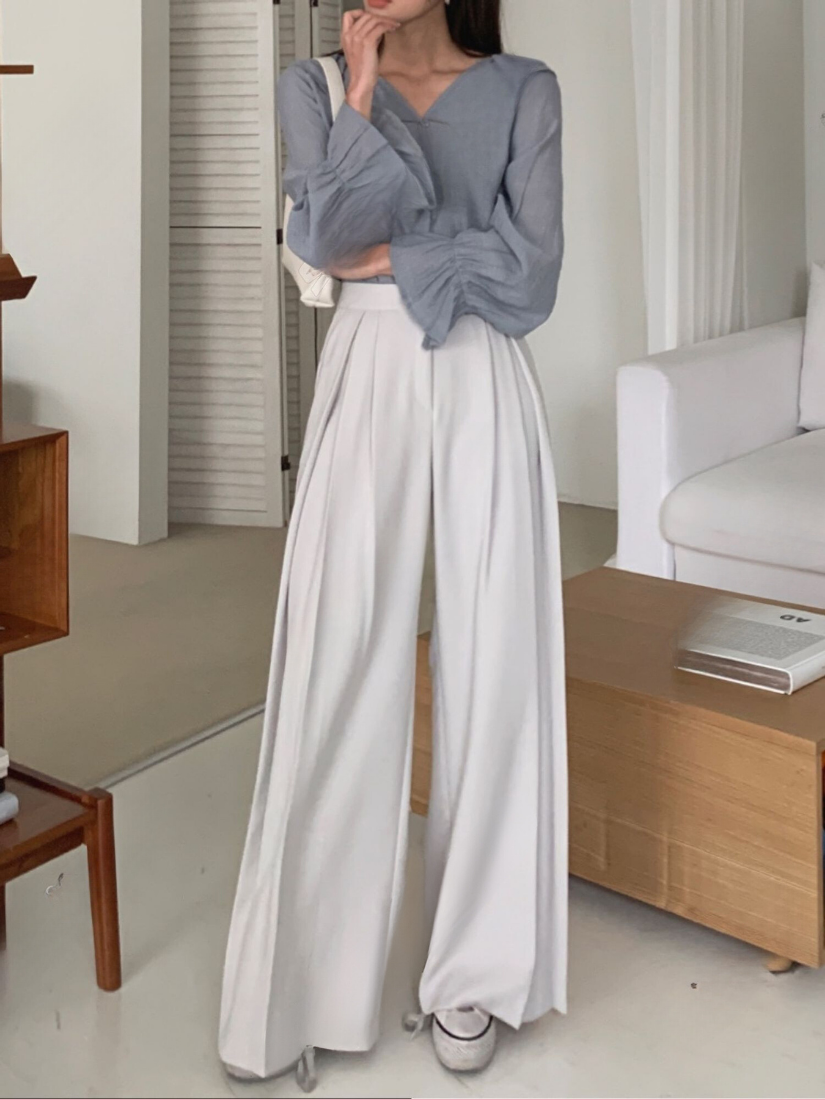 [現貨]修身百褶寬褲 [ 黑色 / S ]