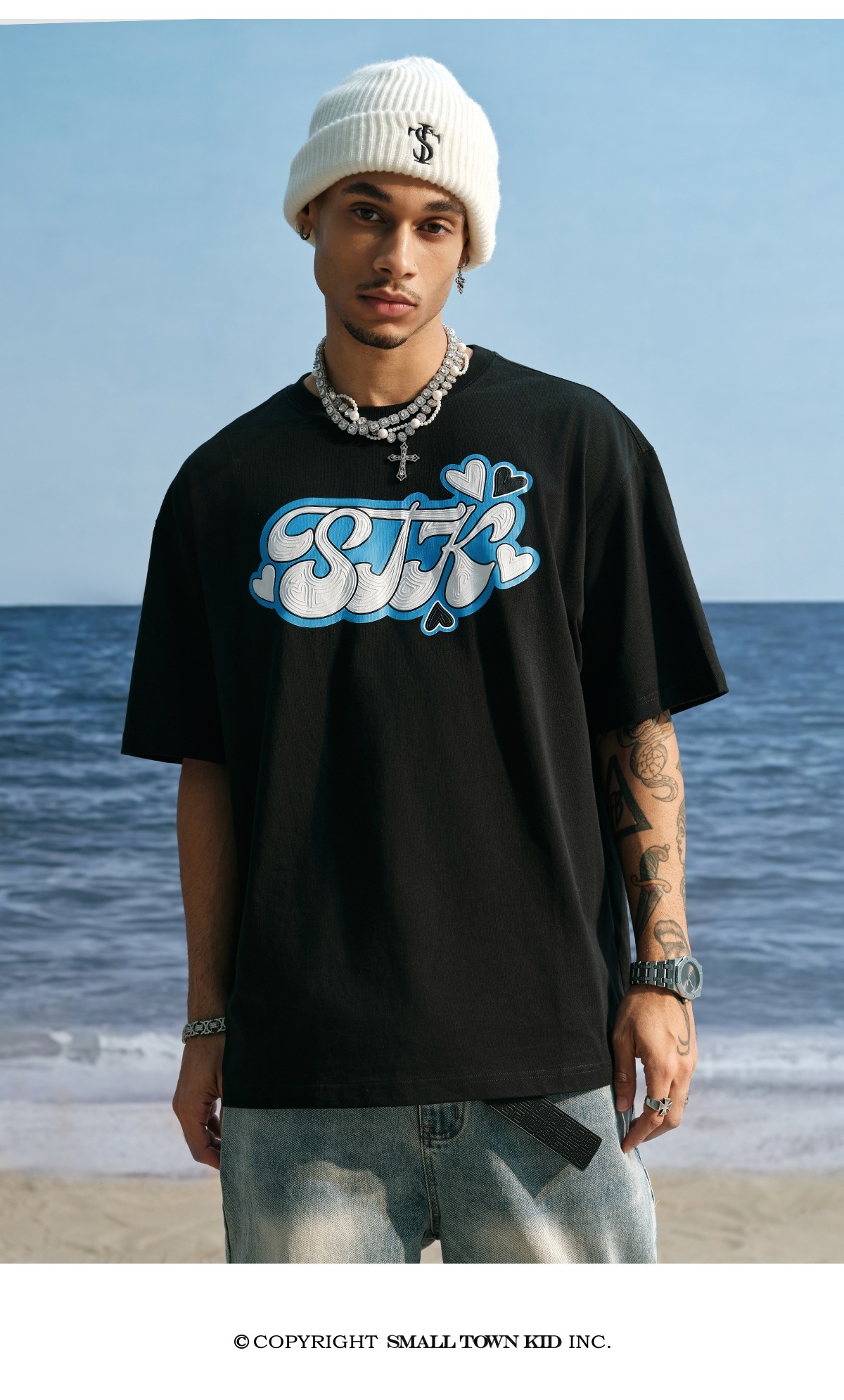 STK SmallTownKid  愛心紋理 發泡LOGO 短袖 T恤