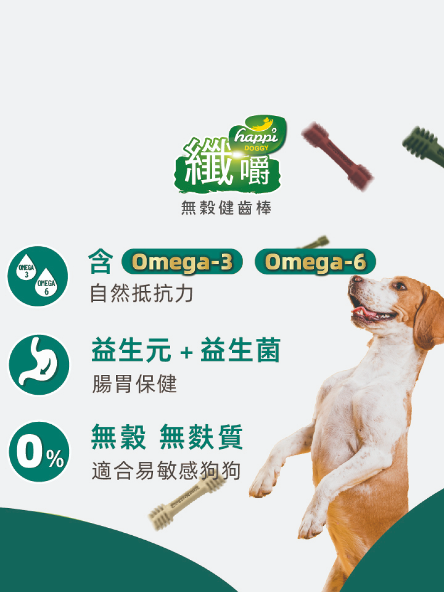 【纖嚼 Happi Skippi】無穀健齒棒 水果系列 M號｜單支