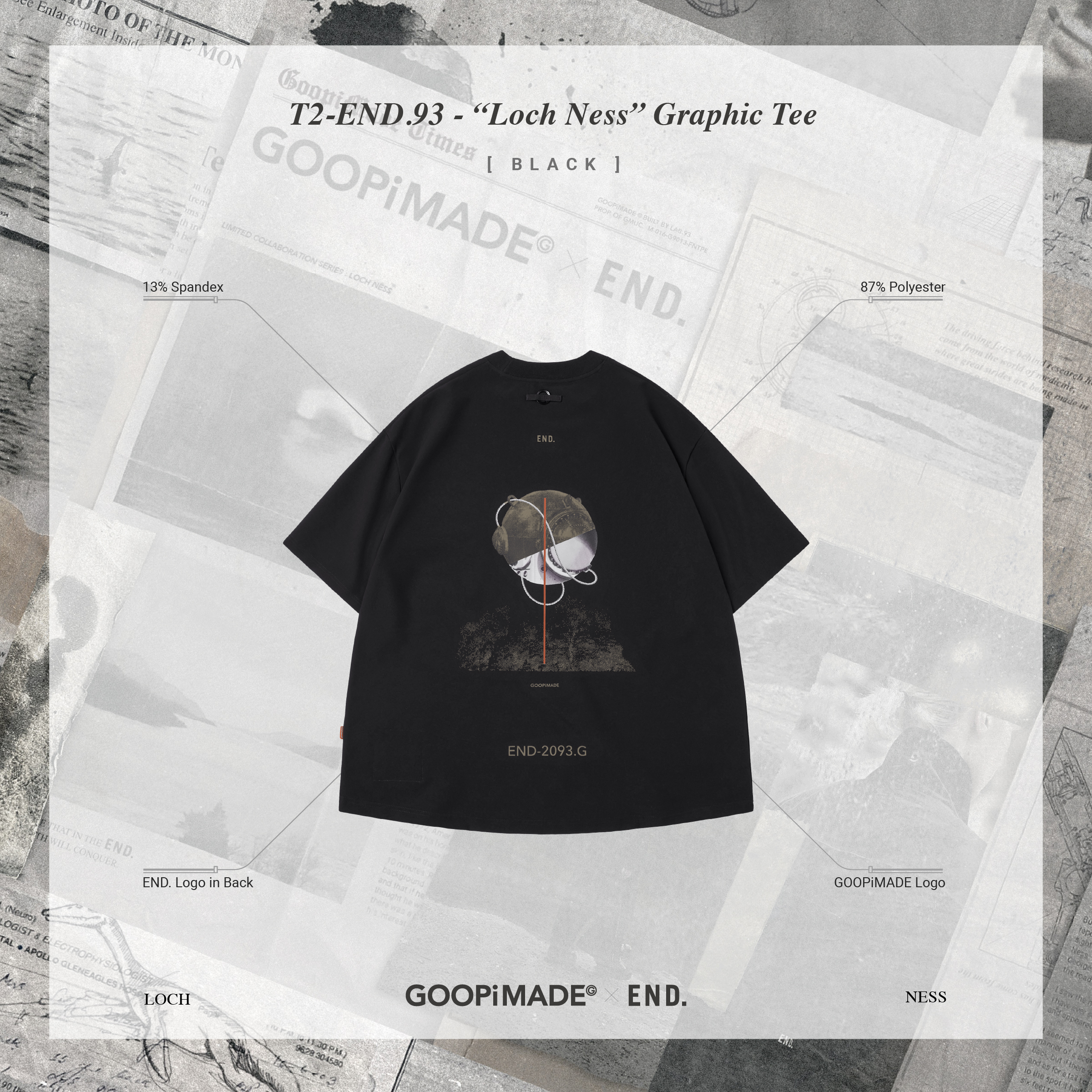 トップス Goo T2-END.93 - “Loch Ness” Graphic Tee - Black