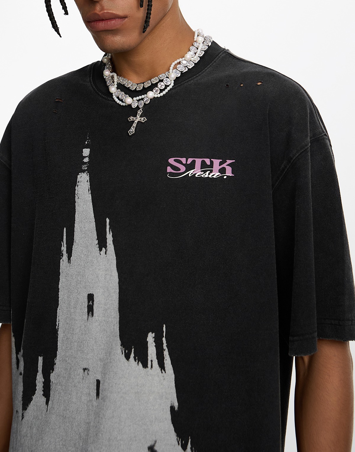 STK SmallTownKid  水洗刷破 印象城堡 短袖 T恤