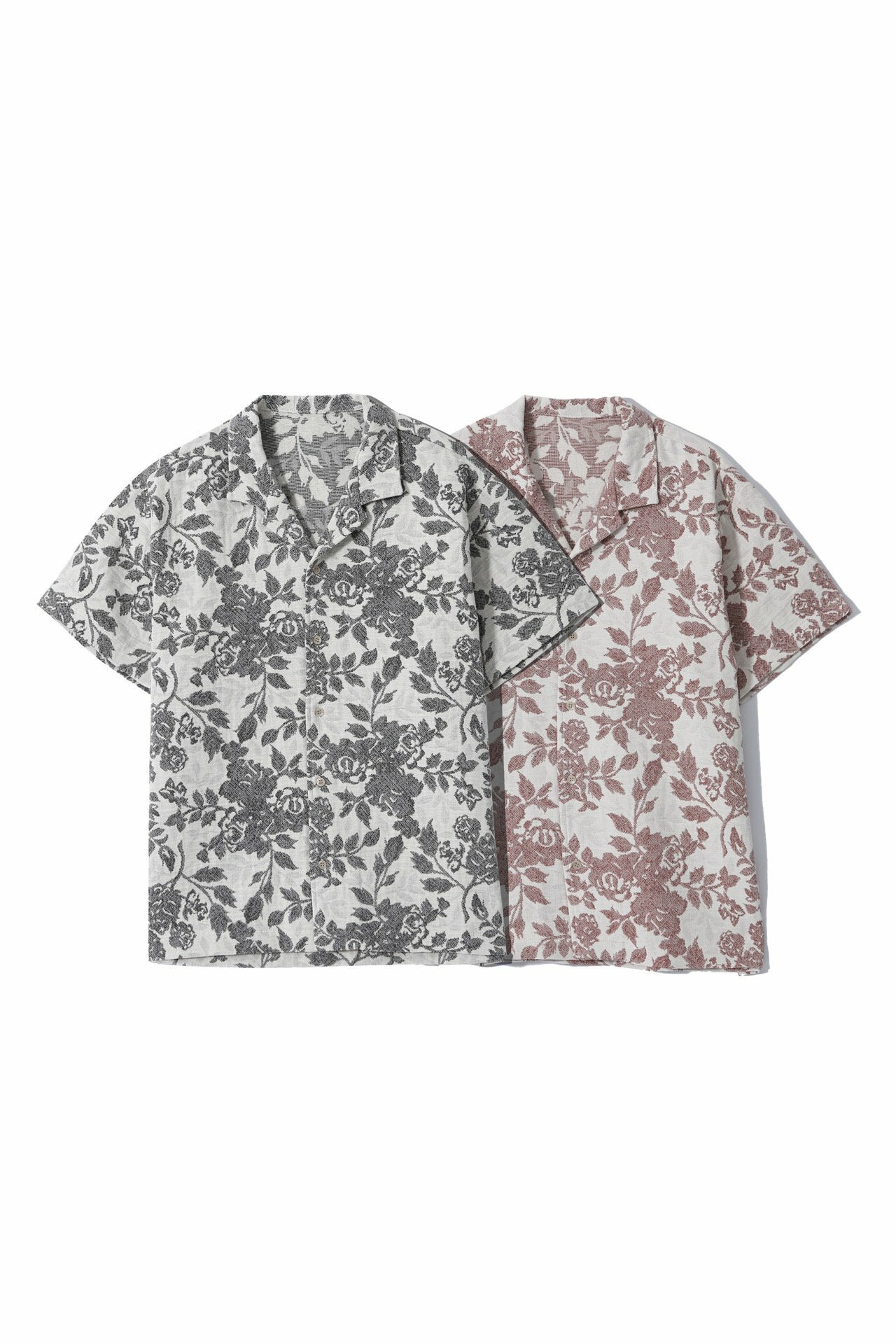 印花棉敞領短袖襯衫