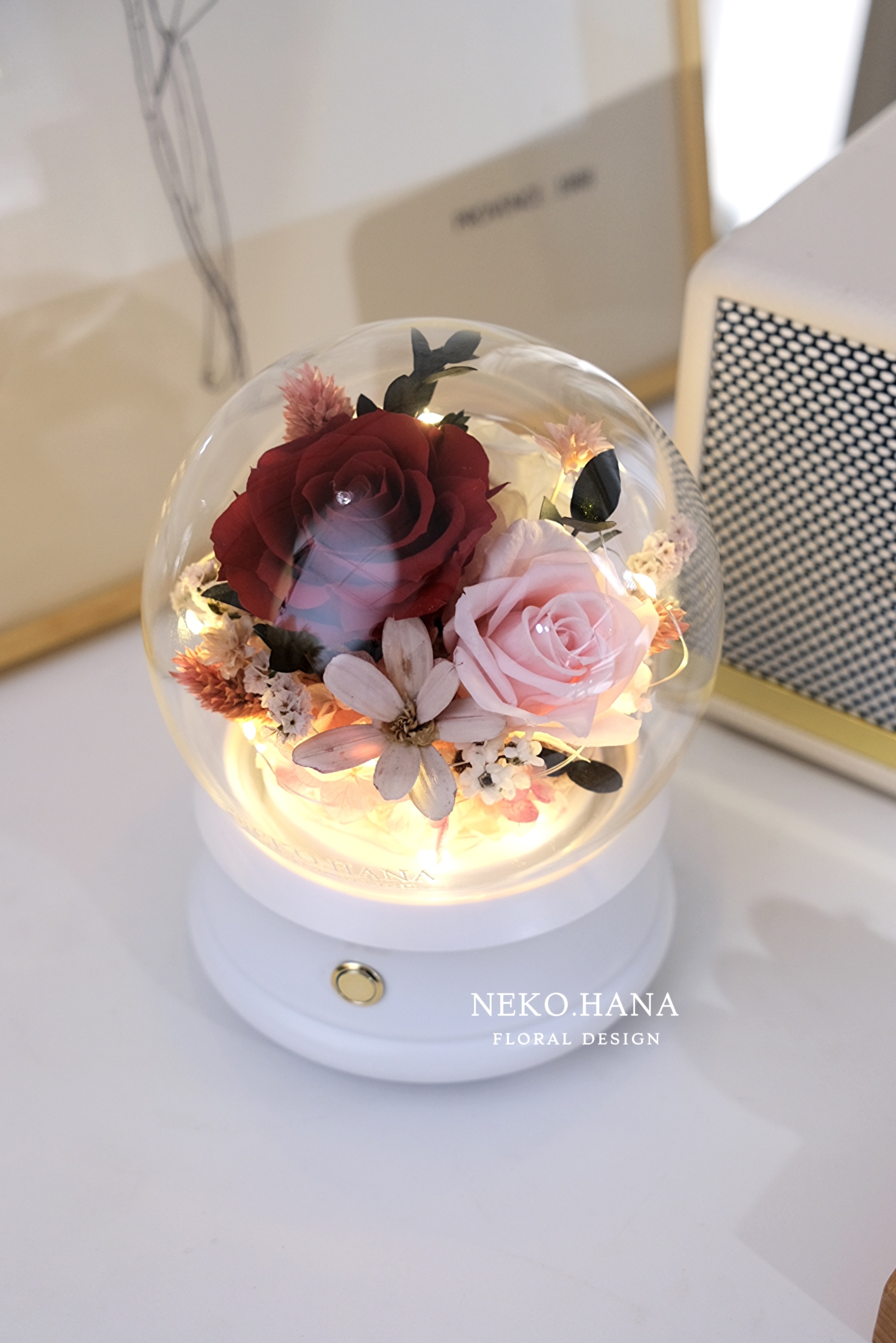 紅粉色永生花藍芽音響