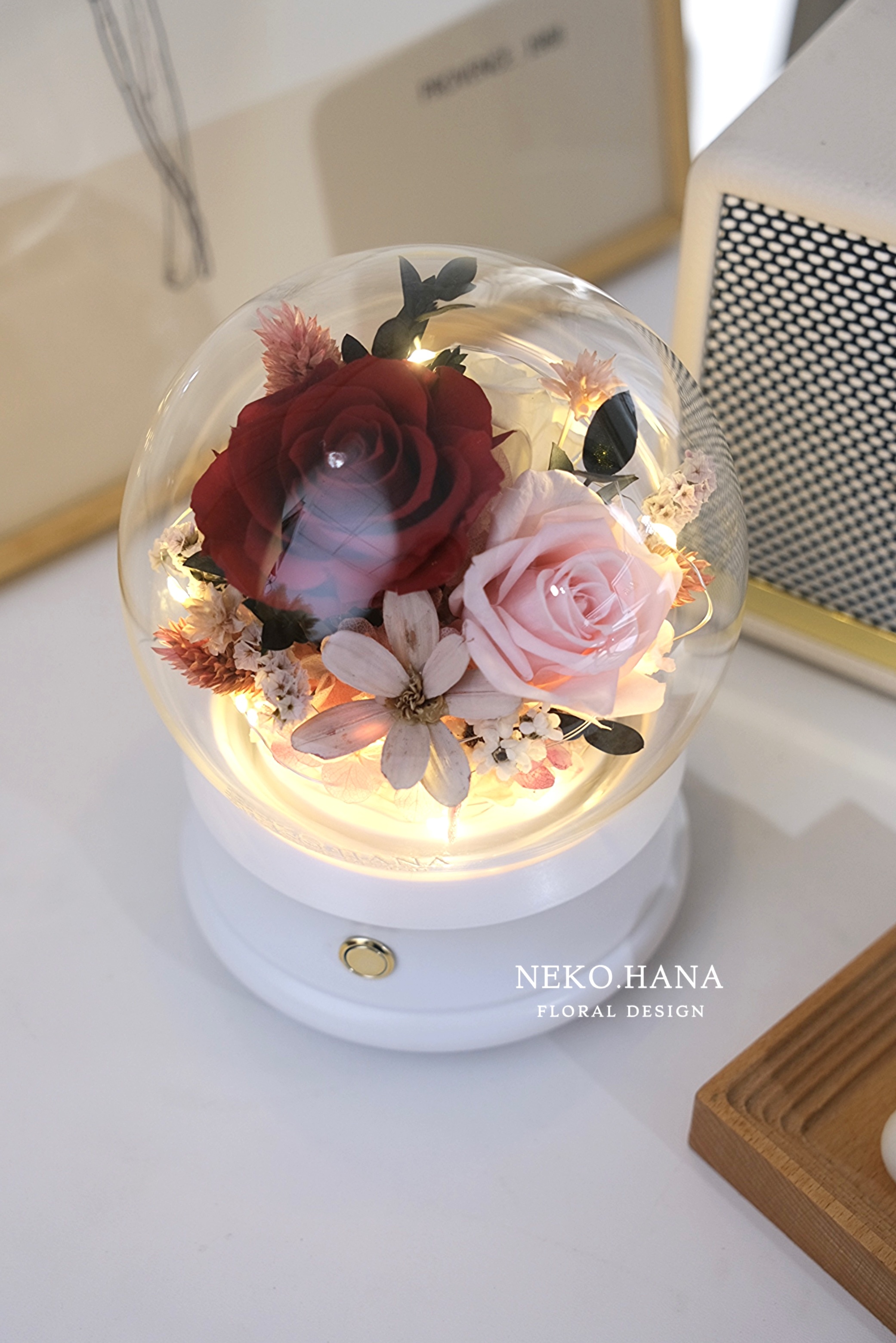 紅粉色永生花藍芽音響