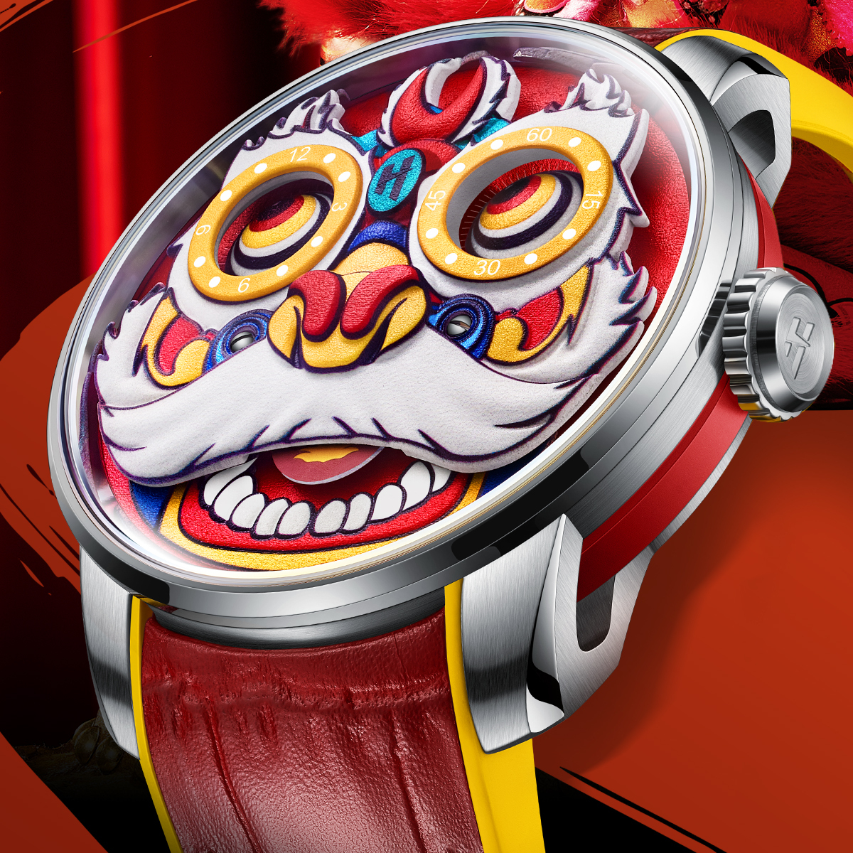 【LUCKY HARVEY 真樂時】 志趣系列 醒獅款 夜光動偶 新年傳統 舞獅 自動錶 機械錶 43mm