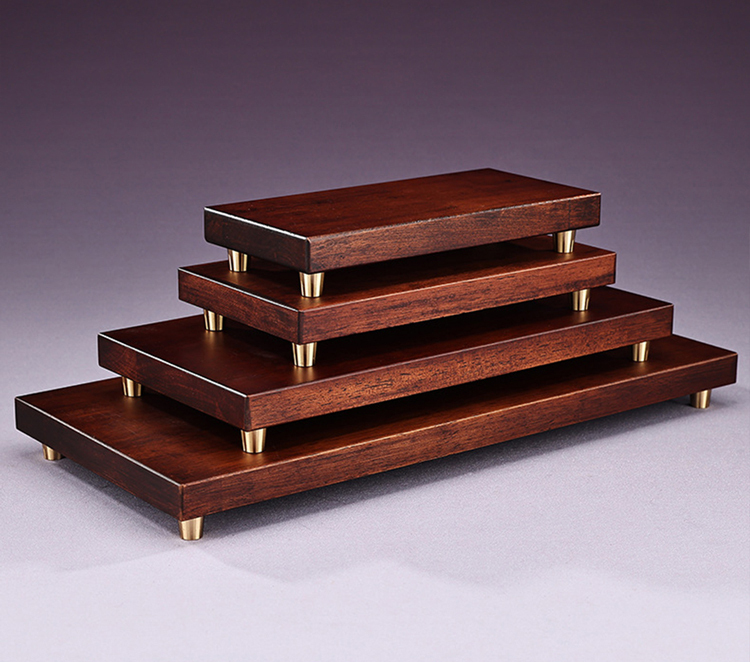 鹿港窯禮品館│仿胡桃木擺件長方形實木質帶銅底底座│橡膠木