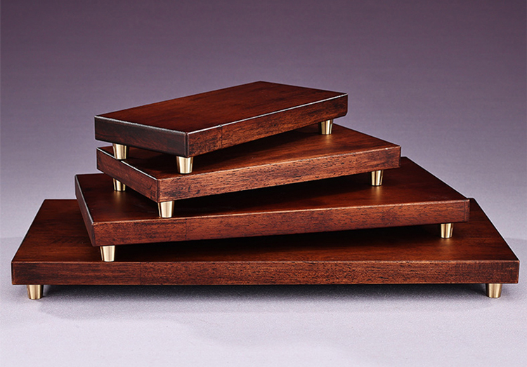 鹿港窯禮品館│仿胡桃木擺件長方形實木質帶銅底底座│橡膠木