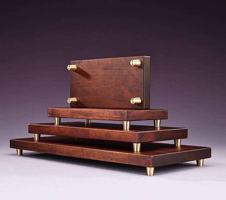 鹿港窯禮品館│仿胡桃木擺件長方形實木質帶銅底底座│橡膠木