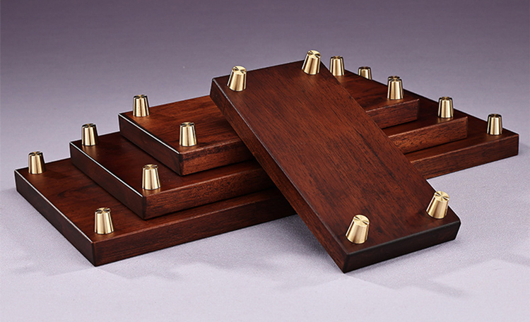 鹿港窯禮品館│仿胡桃木擺件長方形實木質帶銅底底座│橡膠木
