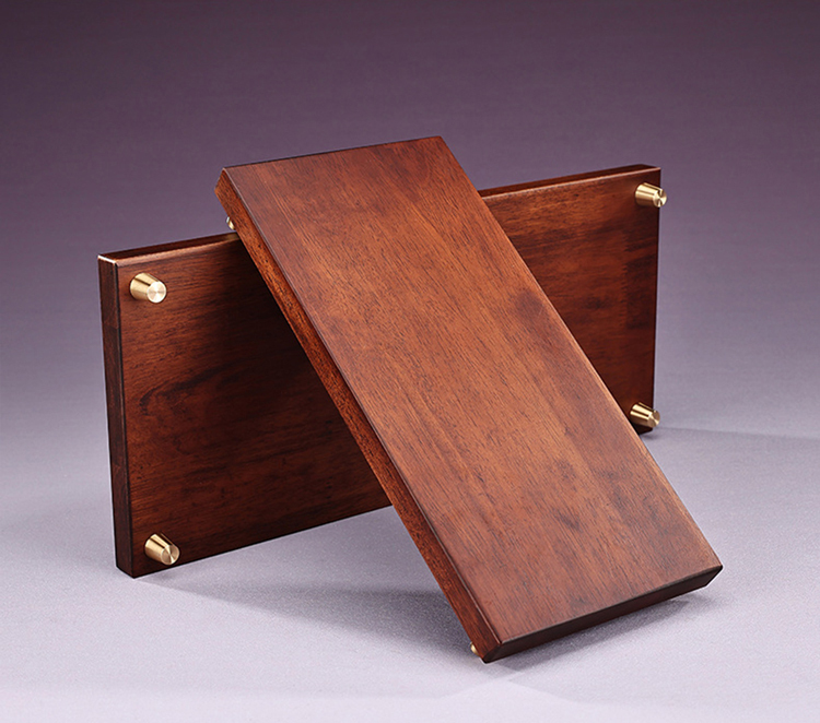 鹿港窯禮品館│仿胡桃木擺件長方形實木質帶銅底底座│橡膠木