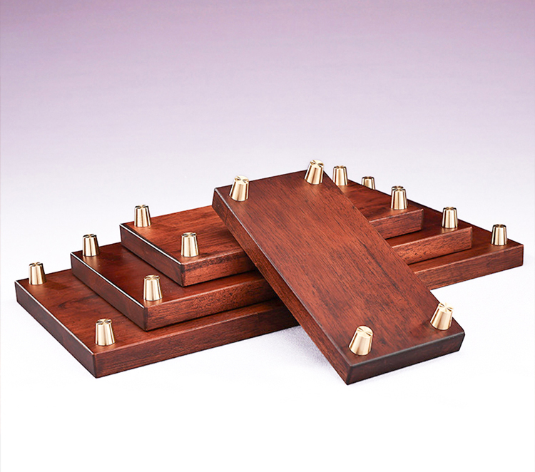 鹿港窯禮品館│仿胡桃木擺件長方形實木質帶銅底底座│橡膠木