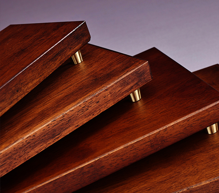 鹿港窯禮品館│仿胡桃木擺件長方形實木質帶銅底底座│橡膠木