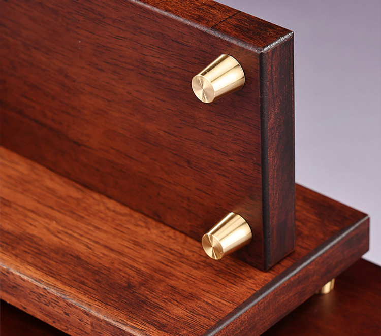 鹿港窯禮品館│仿胡桃木擺件長方形實木質帶銅底底座│橡膠木