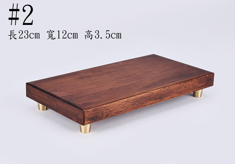 鹿港窯禮品館│仿胡桃木擺件長方形實木質帶銅底底座│橡膠木