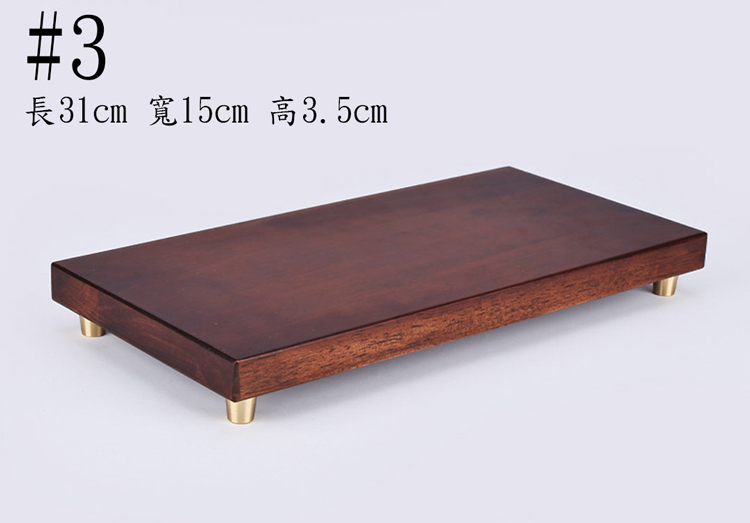 鹿港窯禮品館│仿胡桃木擺件長方形實木質帶銅底底座│橡膠木