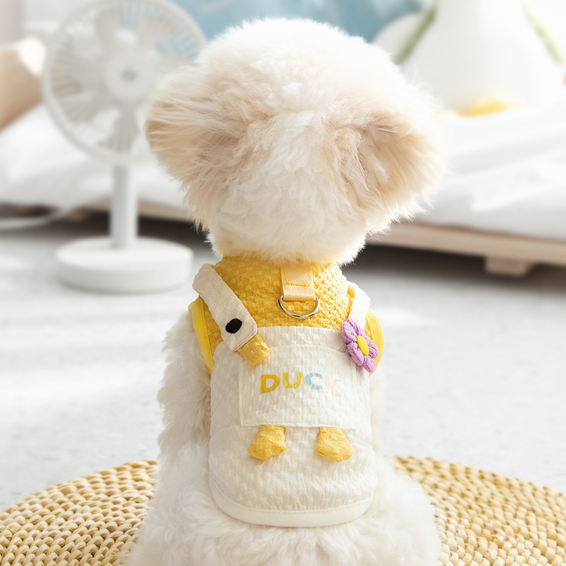 宠物衣服 搞怪卡通洛克鹅与粉色花朵仔裙