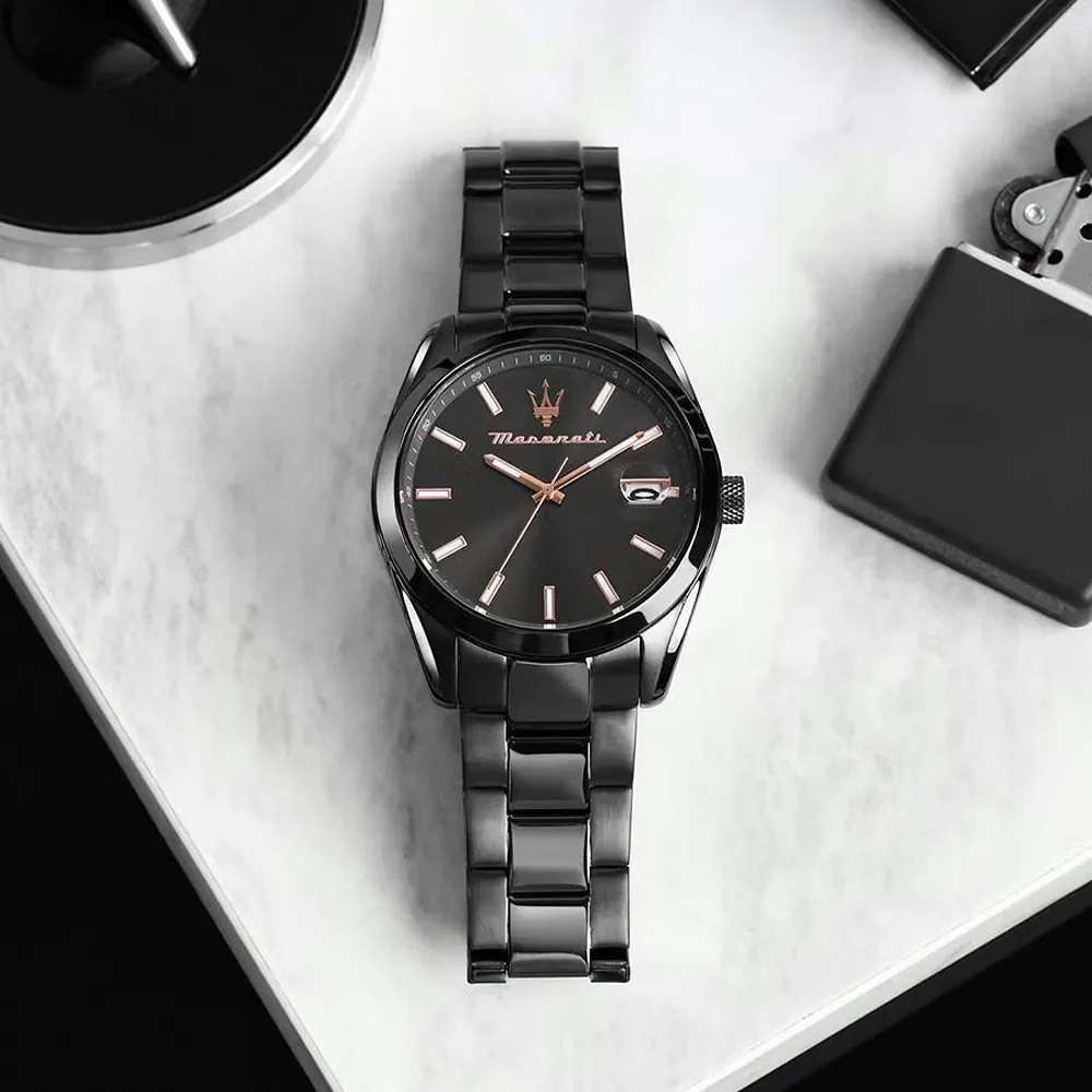 【Maserati 瑪莎拉蒂】Attrazione 極致吸引系列 R8853151015 深邃簡約 灰黑金 石英腕錶 夜光 日期 手錶