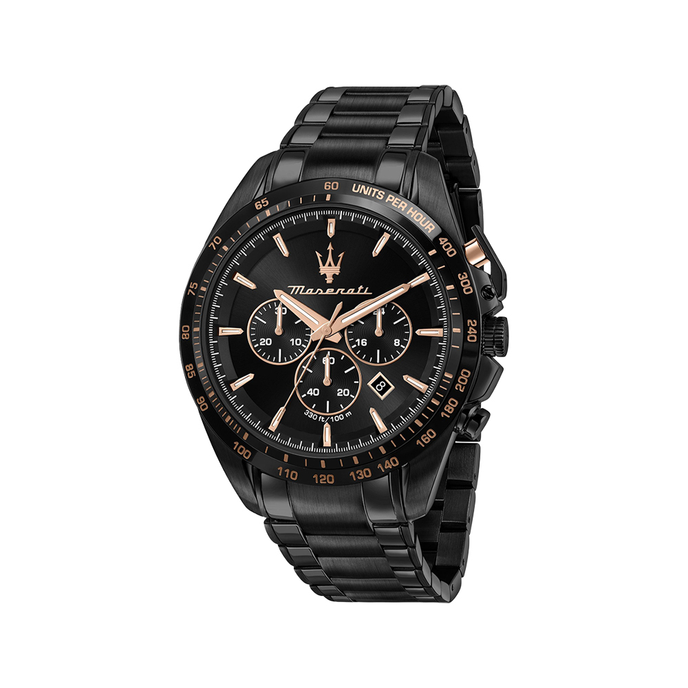 【Maserati 瑪莎拉蒂】Traguardo 長征終站系列 R8873612048 黑金 熊貓款 防水100米 石英腕錶