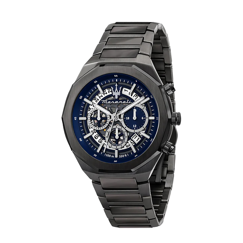 【Maserati 瑪莎拉蒂】Stile獨我風格系列 R8873642012 多角 灰黑 真三眼 鋼帶 石英腕錶 手錶