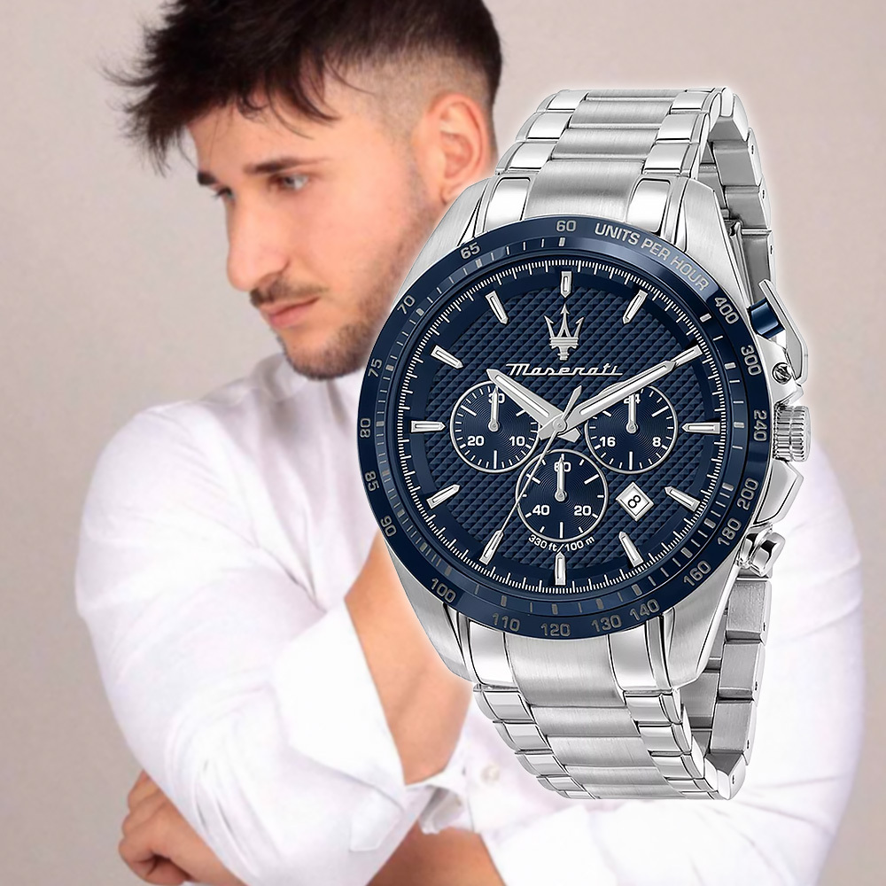 【Maserati 瑪莎拉蒂】Traguardo 長征終站系列 R8873612043 經典紳士藍 真三眼日期顯示夜光 鋼錶 石英手錶