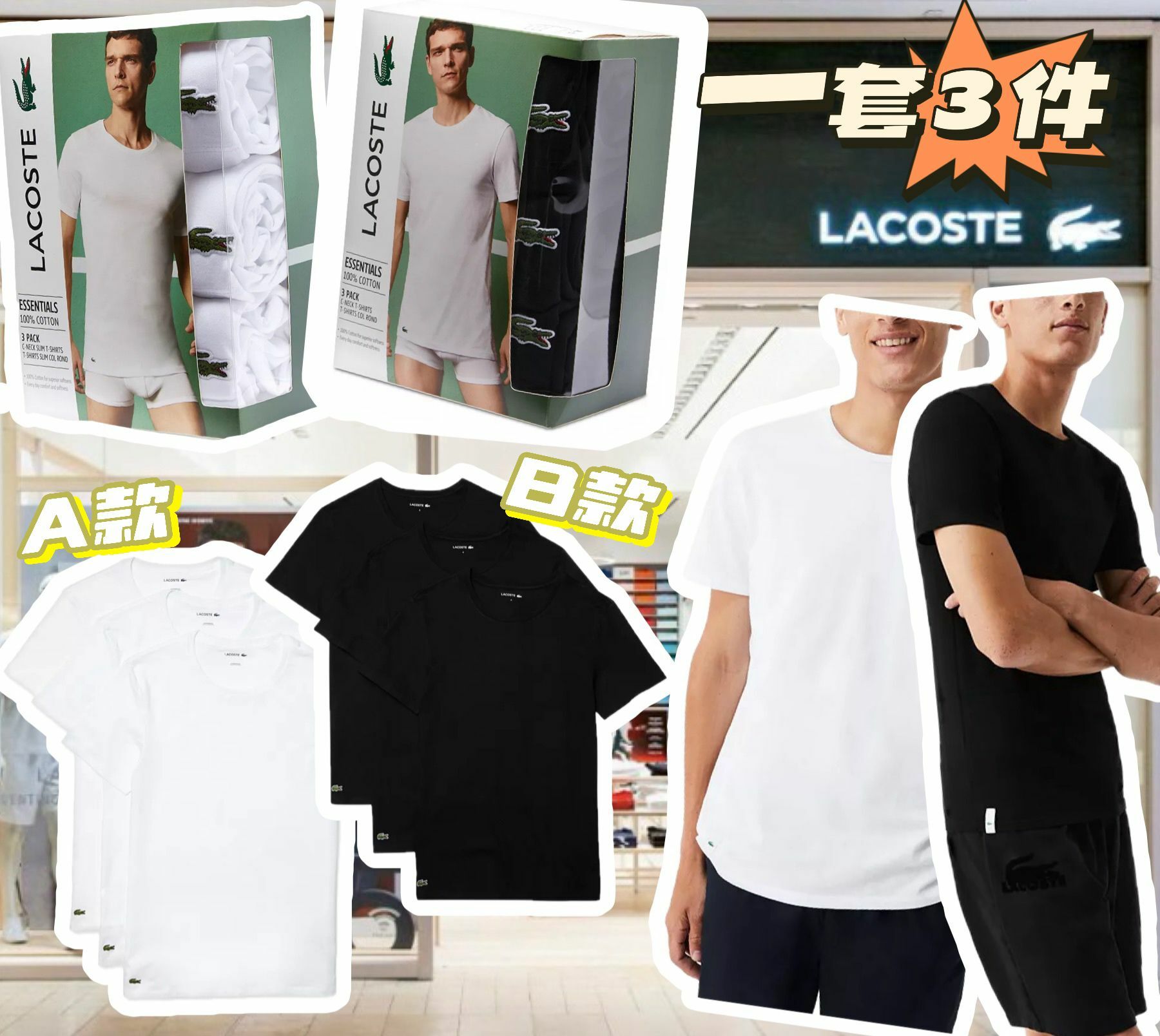 【預購】LACOSTE Slim Fit F071803 3件裝男裝短袖