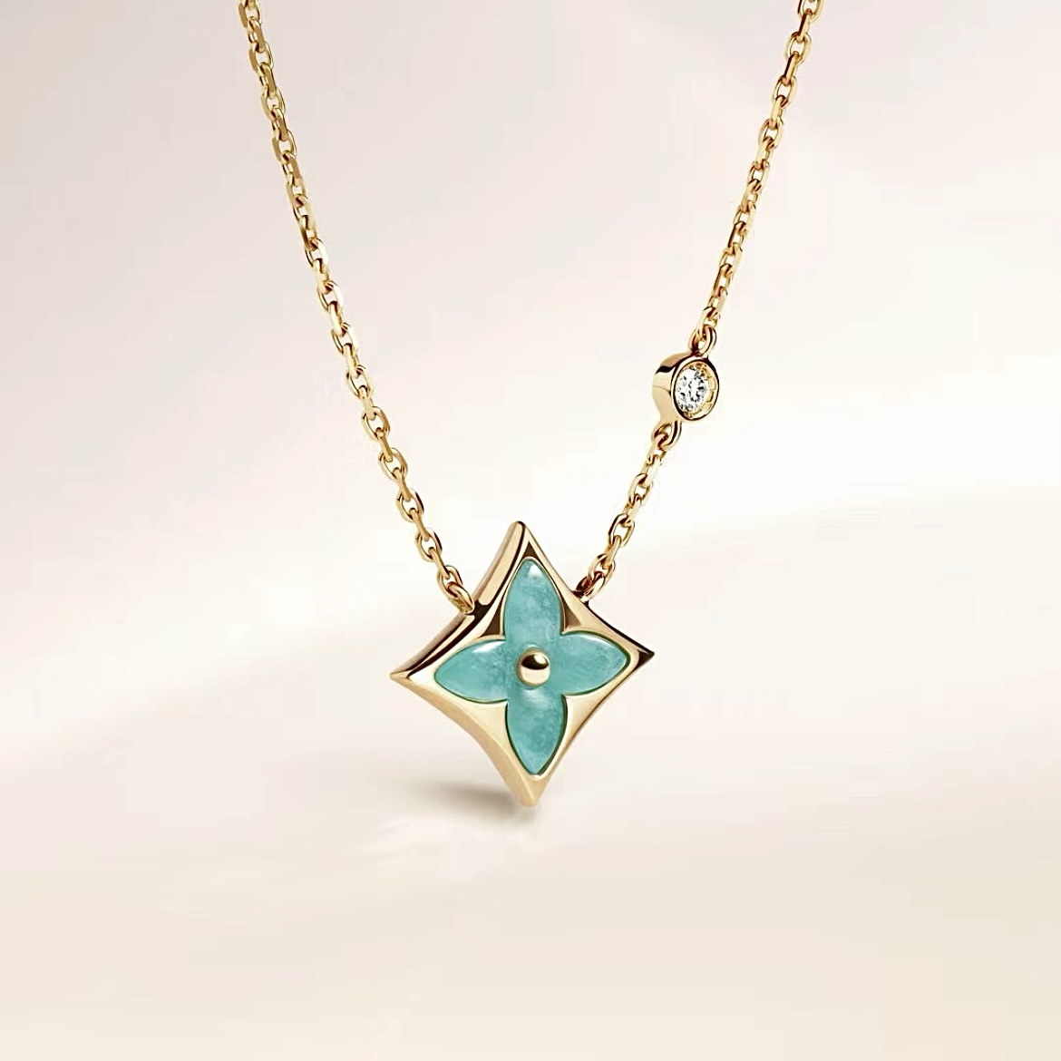 18k blossom天河石神仙老花 水鑽定製項鍊