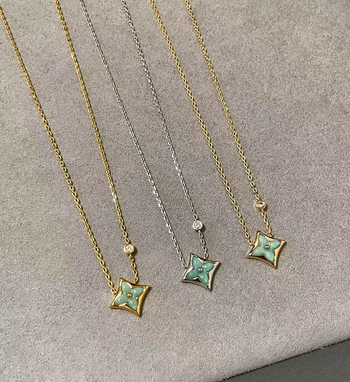 18k blossom天河石神仙老花 水鑽定製項鍊