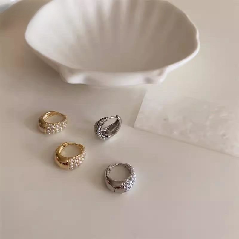 法式鬆弛滿珍珠鑽 浪漫女人耳釦釘