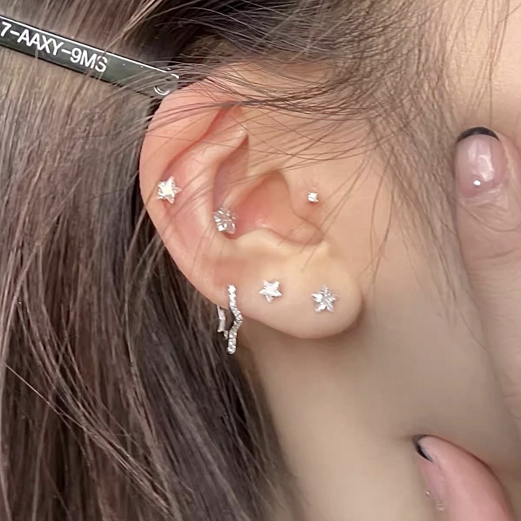 巨閃bling 水鑽星星鋯石耳釘