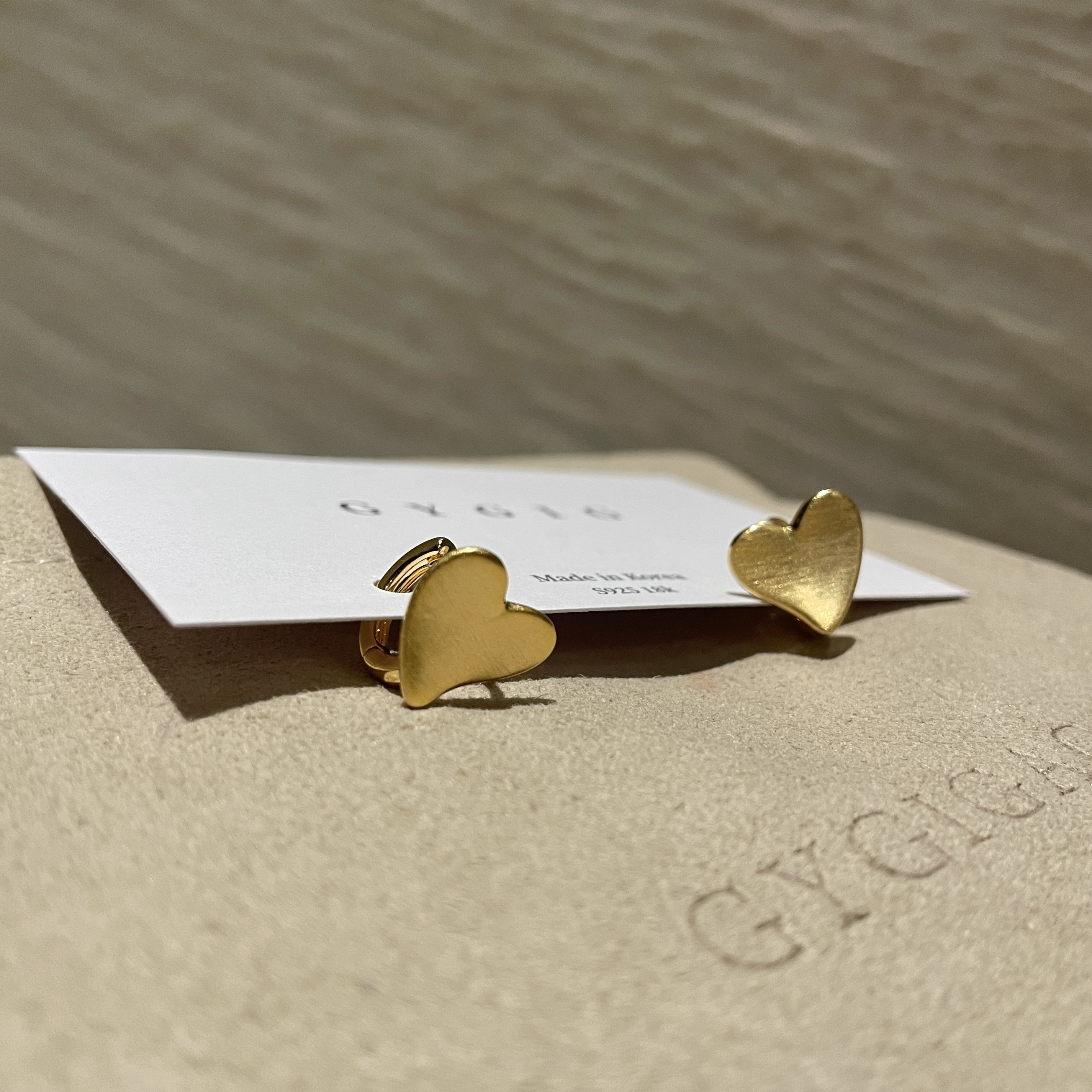 gold高級愛心金拉絲耳釦釘