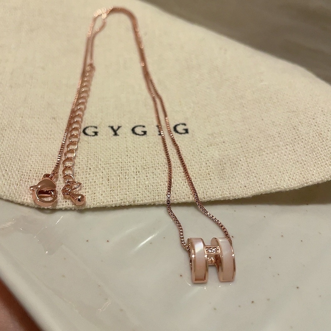 H玫瑰金粉白玉貝殼 漸層神仙夢幻始祖項鍊