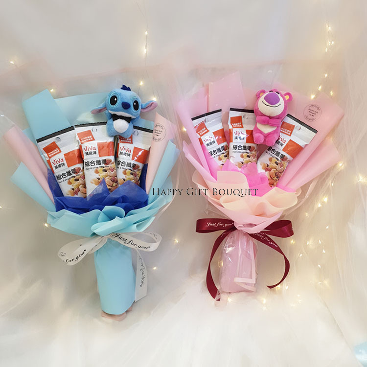 畢業萬歲,你最棒了!萬歲牌養生堅果零食花束,史迪奇草莓熊花束