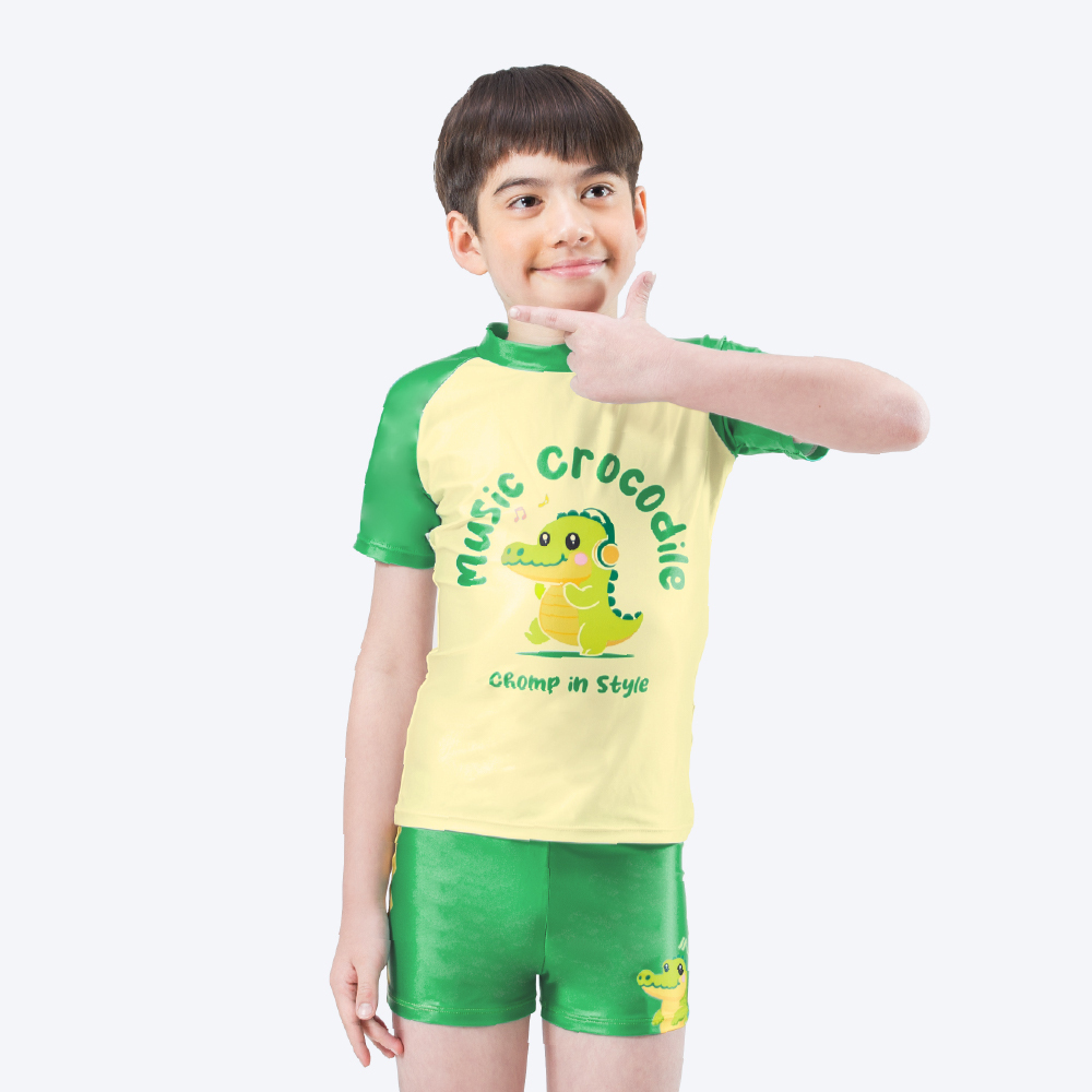 MAR-24871 兒童短袖兩件式水母衣 - 音樂小鱷魚