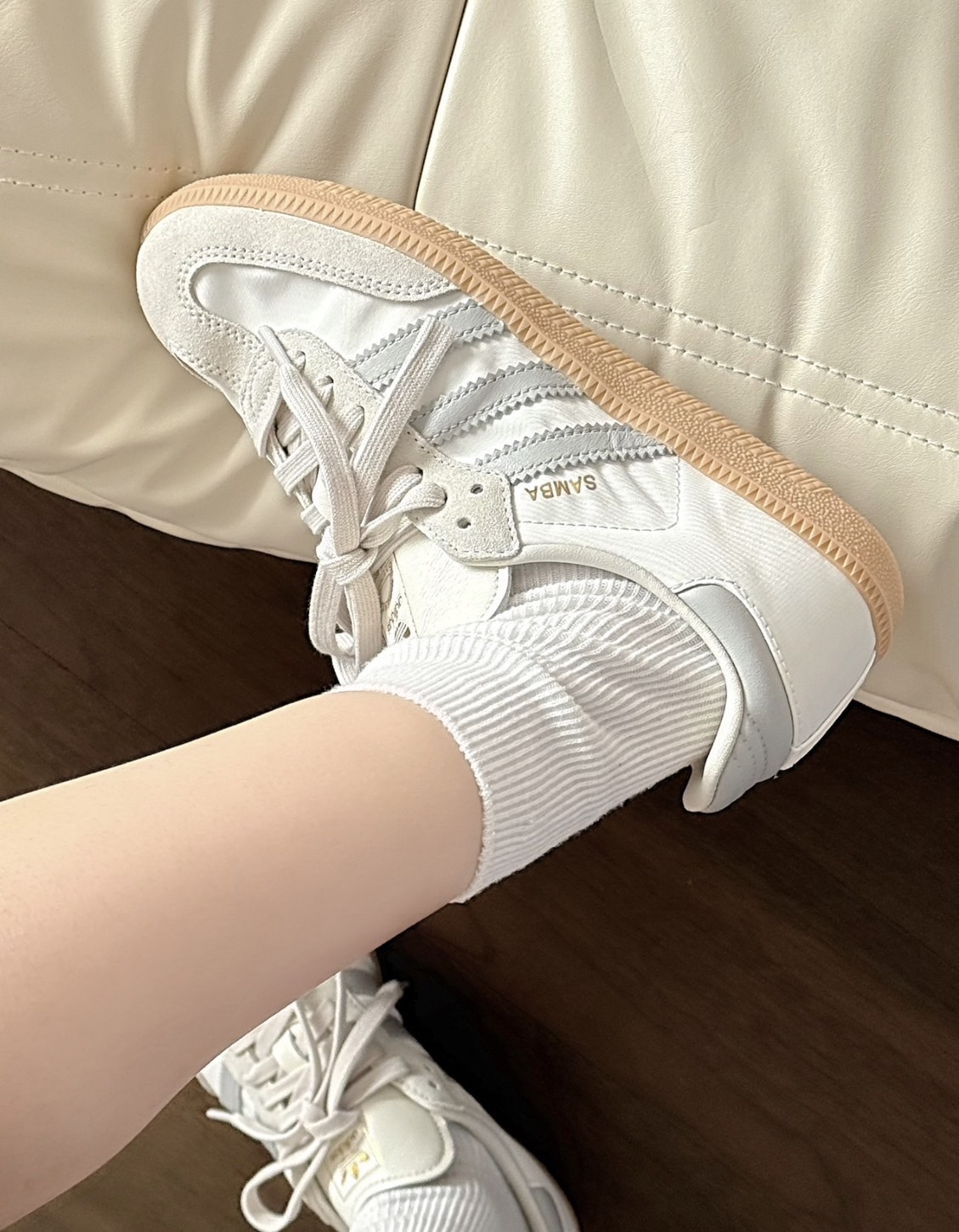 ADIDAS SAMBA OG 絲綢 布面 奶油白灰 淺灰 米色 焦糖底