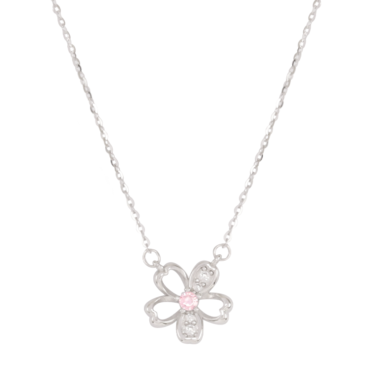 純銀對鍊，情侶項鍊 櫻花線條鑲嵌鋯石；綻放出浪漫與優雅（3810女款）