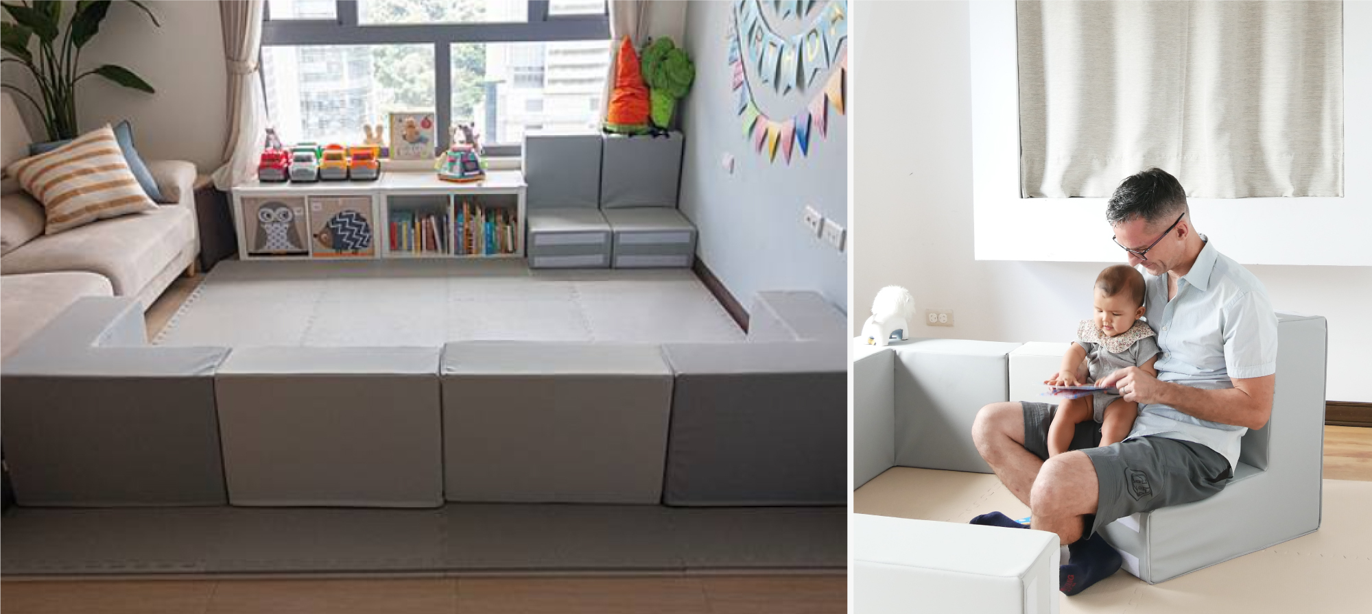 這是把遊樂城堡擺放成兒童沙發的照片