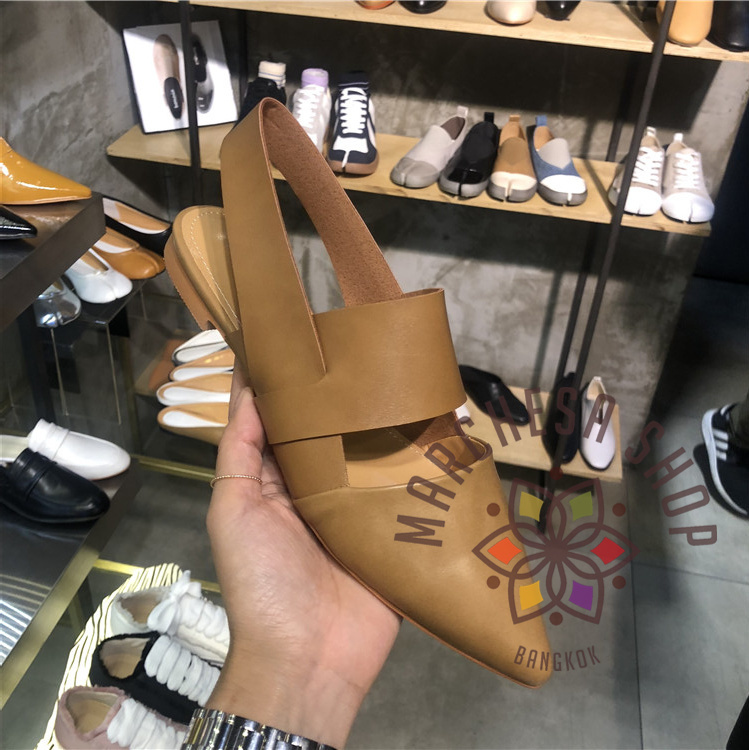 S3145 - 牛皮粗一字帶尖頭平底涼鞋