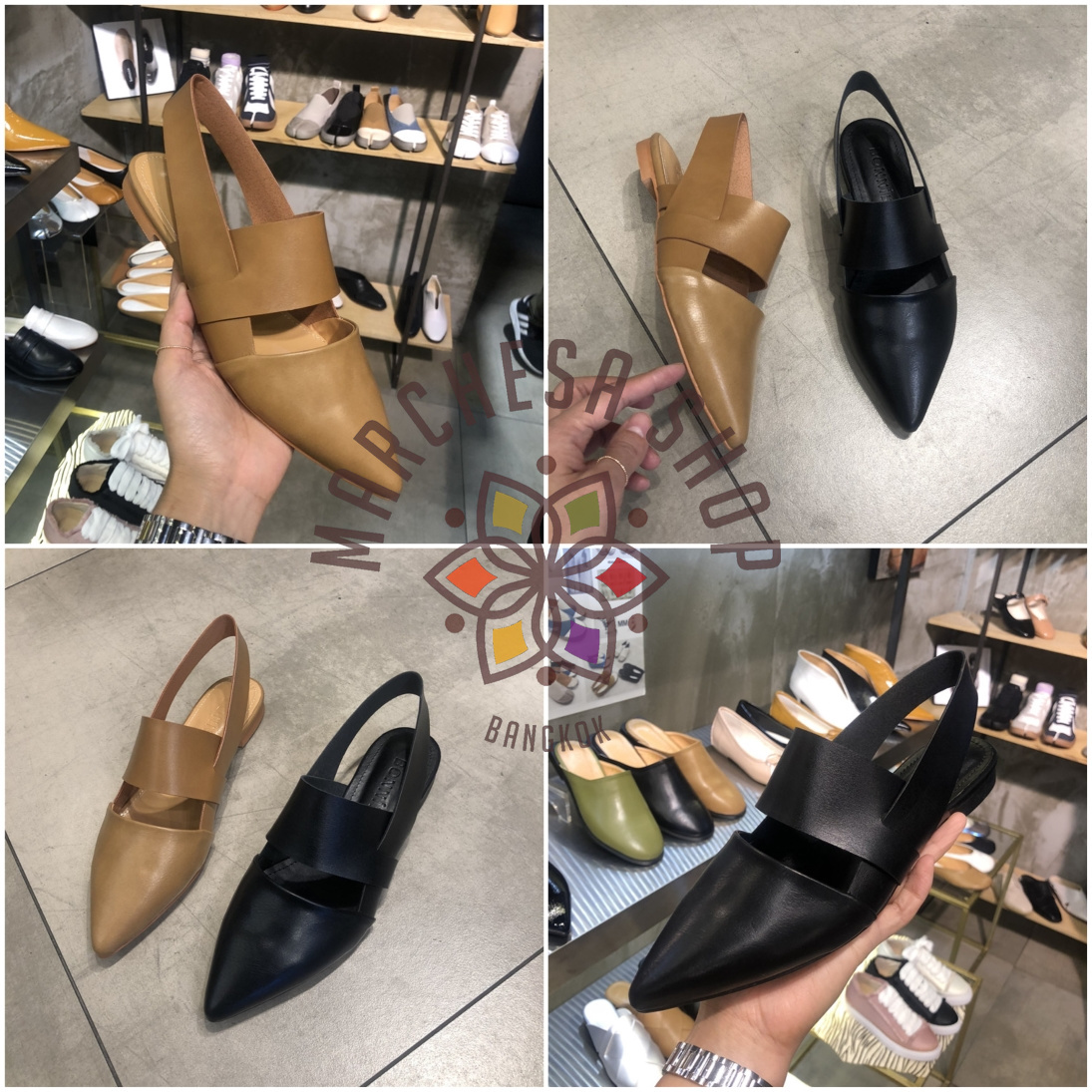 S3145 - 牛皮粗一字帶尖頭平底涼鞋