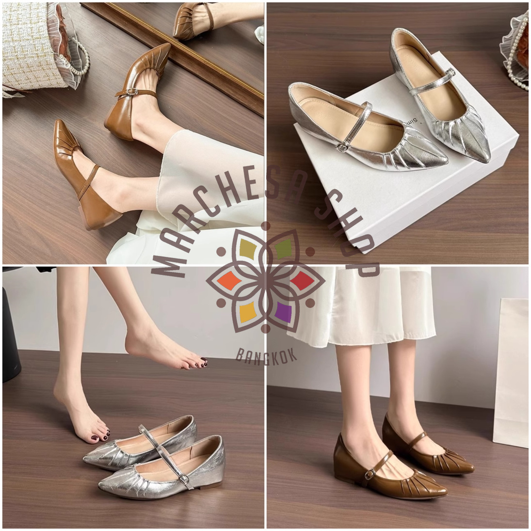 S3146 - 牛皮皺摺一字帶尖頭內增高高踭鞋