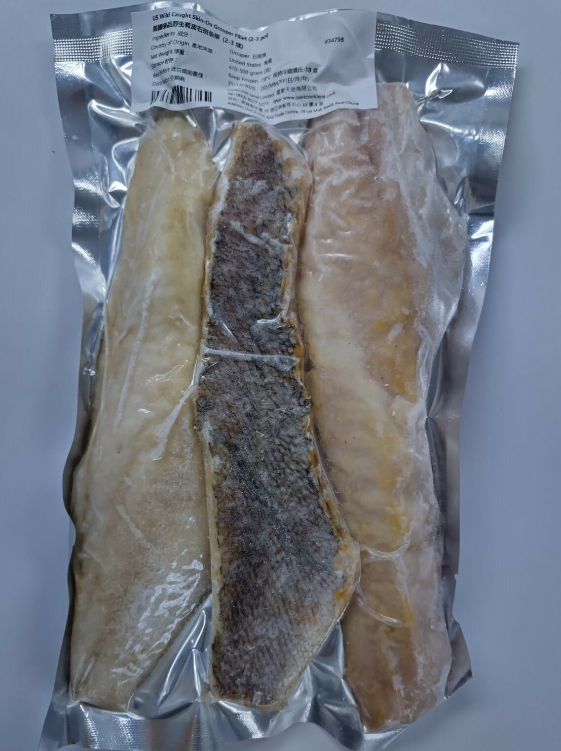 美國極品野生有皮石斑魚柳 (2-3塊) 470-500g