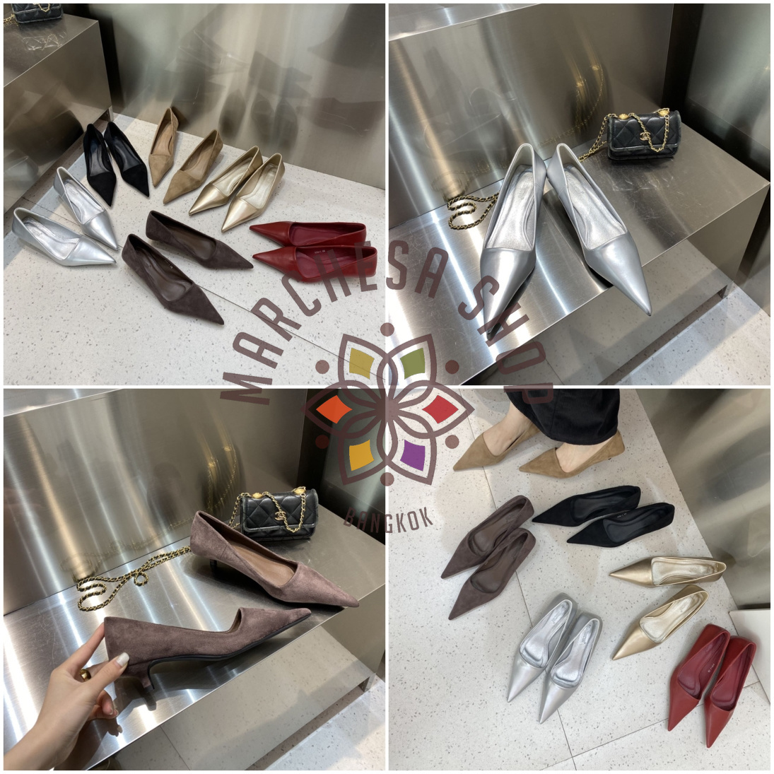 S3147 - 牛皮簡約一字口尖頭低踭鞋