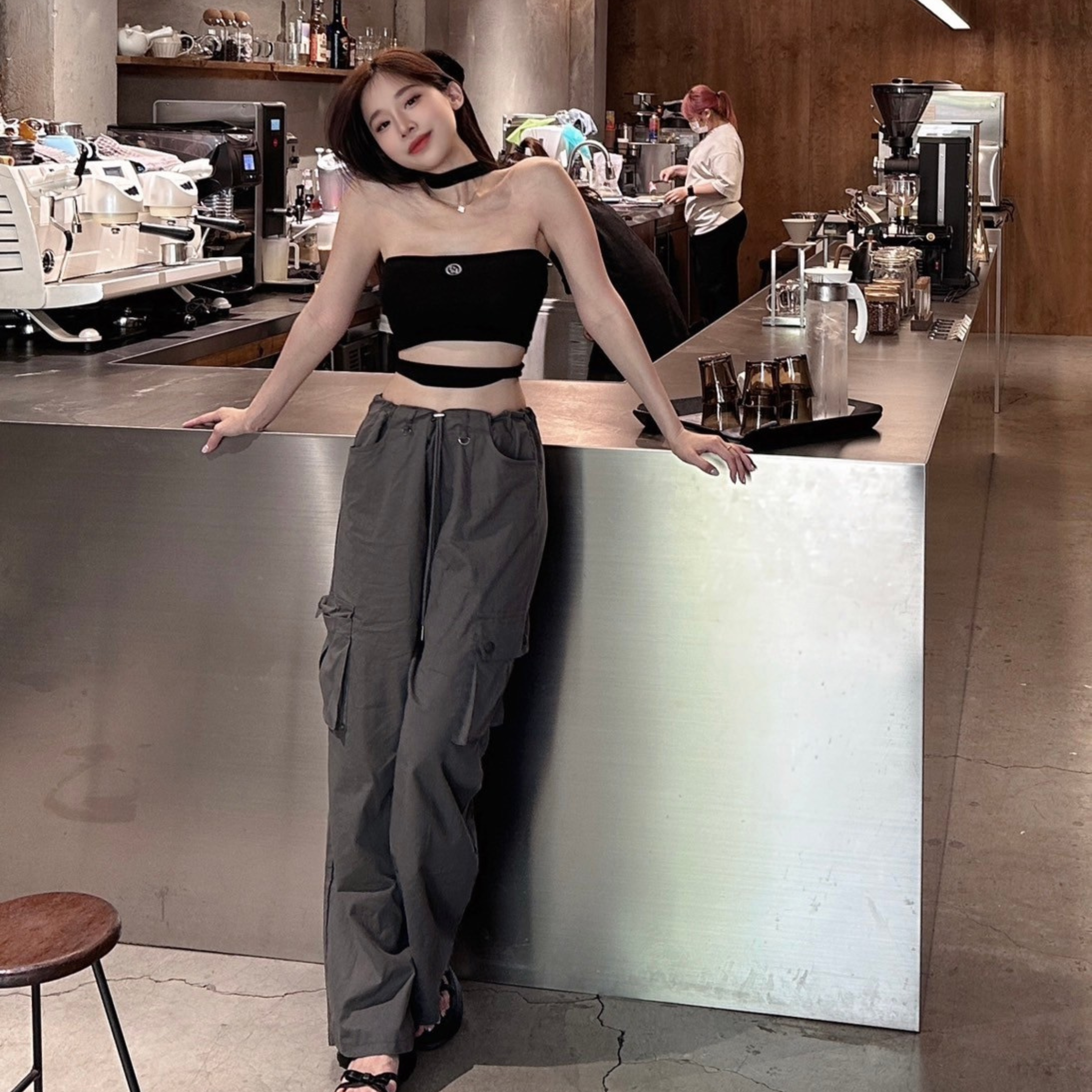 【入店必拿】DOMISS美式街頭工裝褲 抽繩 工裝長褲-4色 (現貨)工裝褲 長褲 彎刀褲