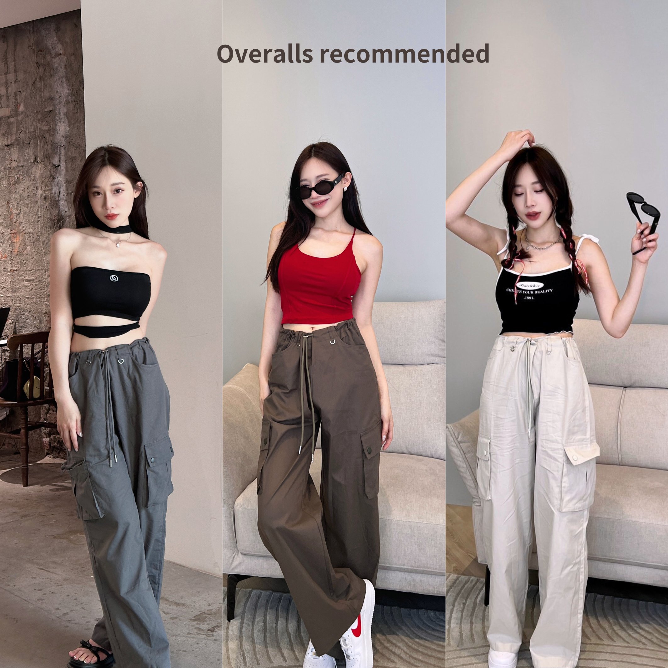 【入店必拿】DOMISS美式街頭工裝褲 抽繩 工裝長褲-4色 (現貨)工裝褲 長褲 彎刀褲