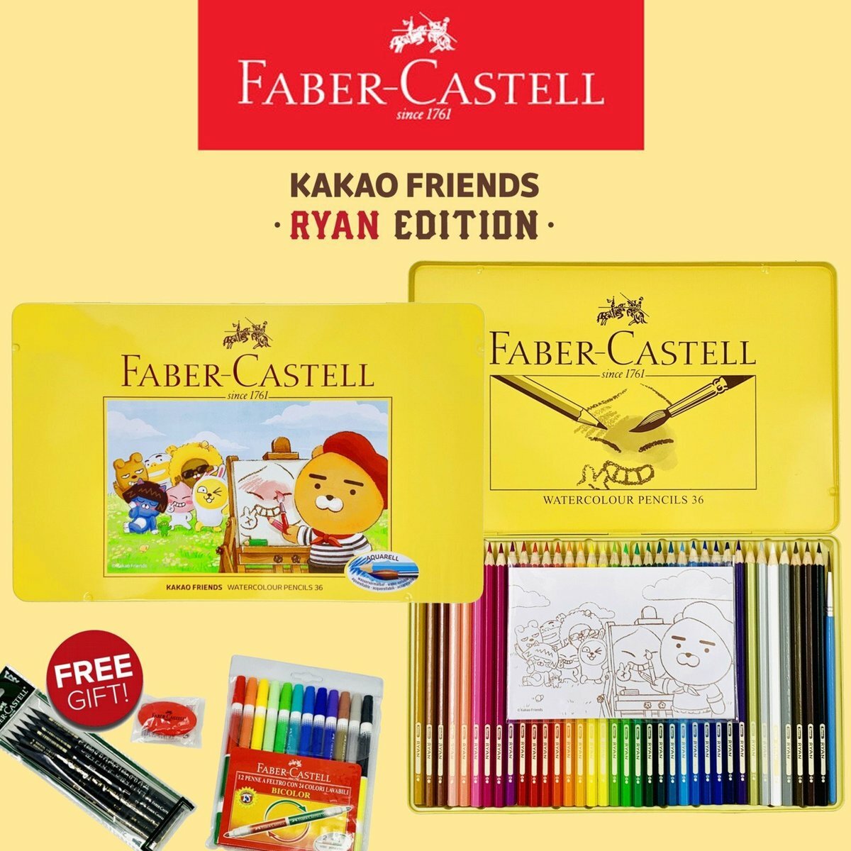 輝栢嘉 - 【Kakao Friends x 輝栢嘉】水溶性木顏色筆, 36色 #100101468《香港行貨》- 1 盒